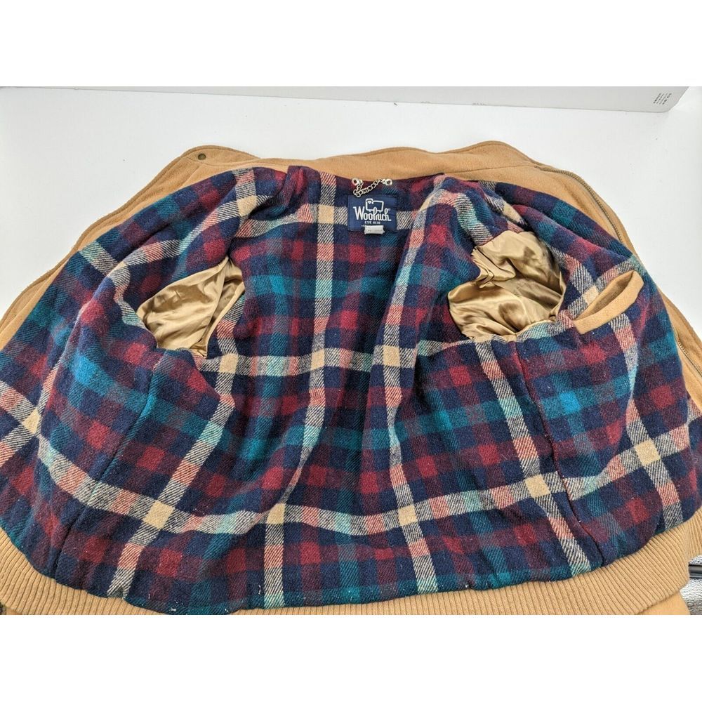 Woolrich Vintage USA Made Men's Wool Tan Bomber Jacket Coat, Flannel Lined, XL - Picture 10 of 12